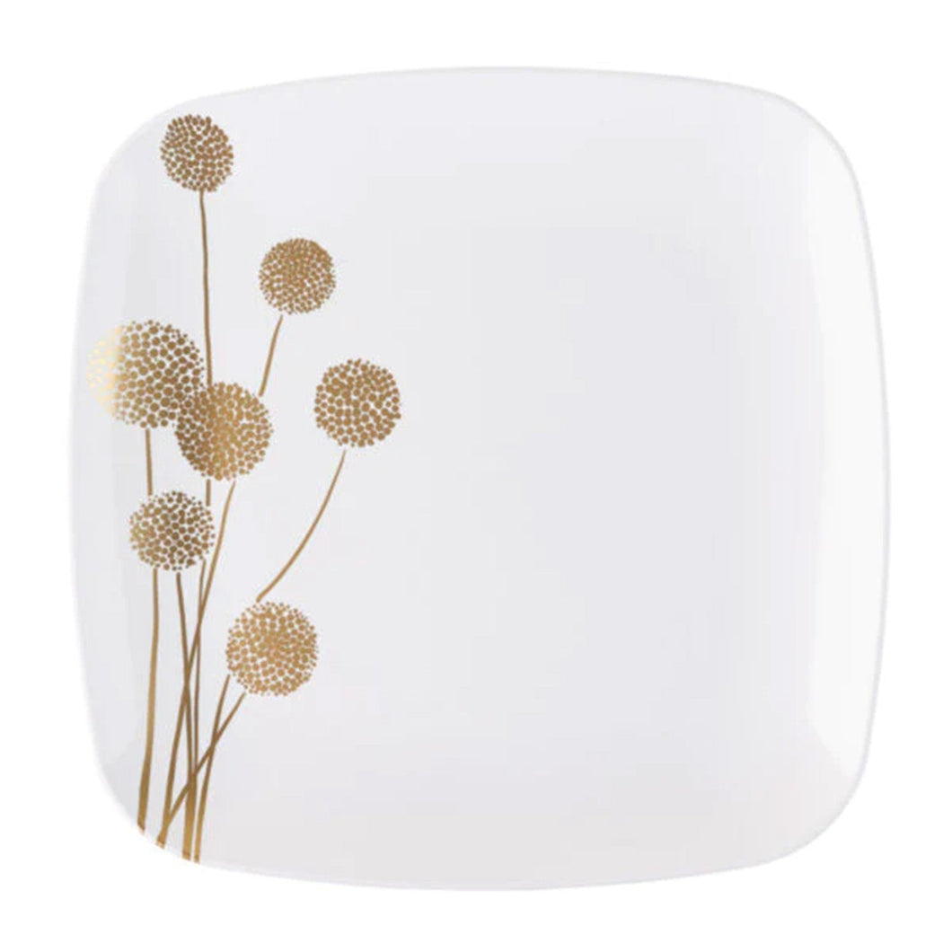 Plastic Dandelion Square Plates 10″ Fancy Disposable Dinner Plate White/Gold. Tablesettings Blue Sky 10 Pieces  