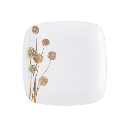 Plastic Dandelion Square Plates 7.25″ Fancy Disposable Appetizer Plate White/Gold. Tablesettings Blue Sky 10 Pieces  