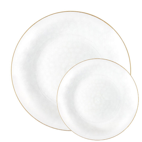 Organic Hammered White Transparent Gold Rim 7″ Plates Tablesettings Blue Sky   