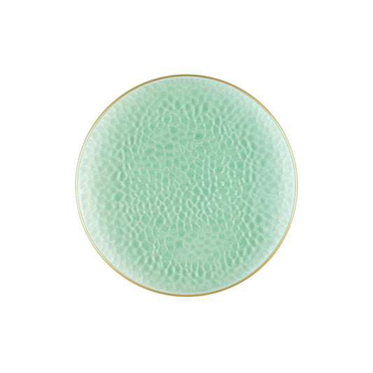 Organic Hammered Green Gold Rim 7″ Plates Tablesettings Blue Sky 10 Pieces  