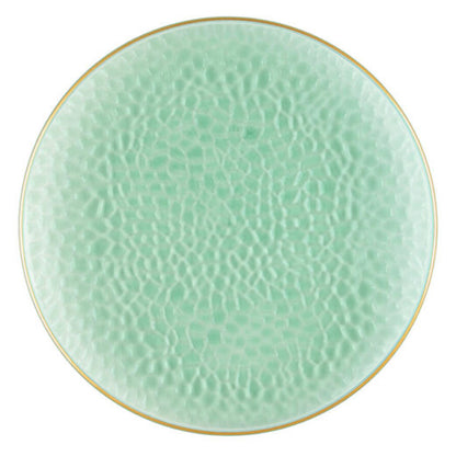Organic Hammered Green Gold Rim 10″ Plates Tablesettings Blue Sky 10 Pieces  