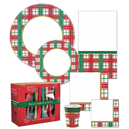Christmas Plaid Heavyweight Plastic Table Cover 54" x 96" 1 pack Disposable Hanna K   