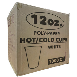 Case of Poly-Paper - 12 oz. - Disposable - White - Hot/Cold Cups  | 1000 ct. Paper Cups Nicole Collection   