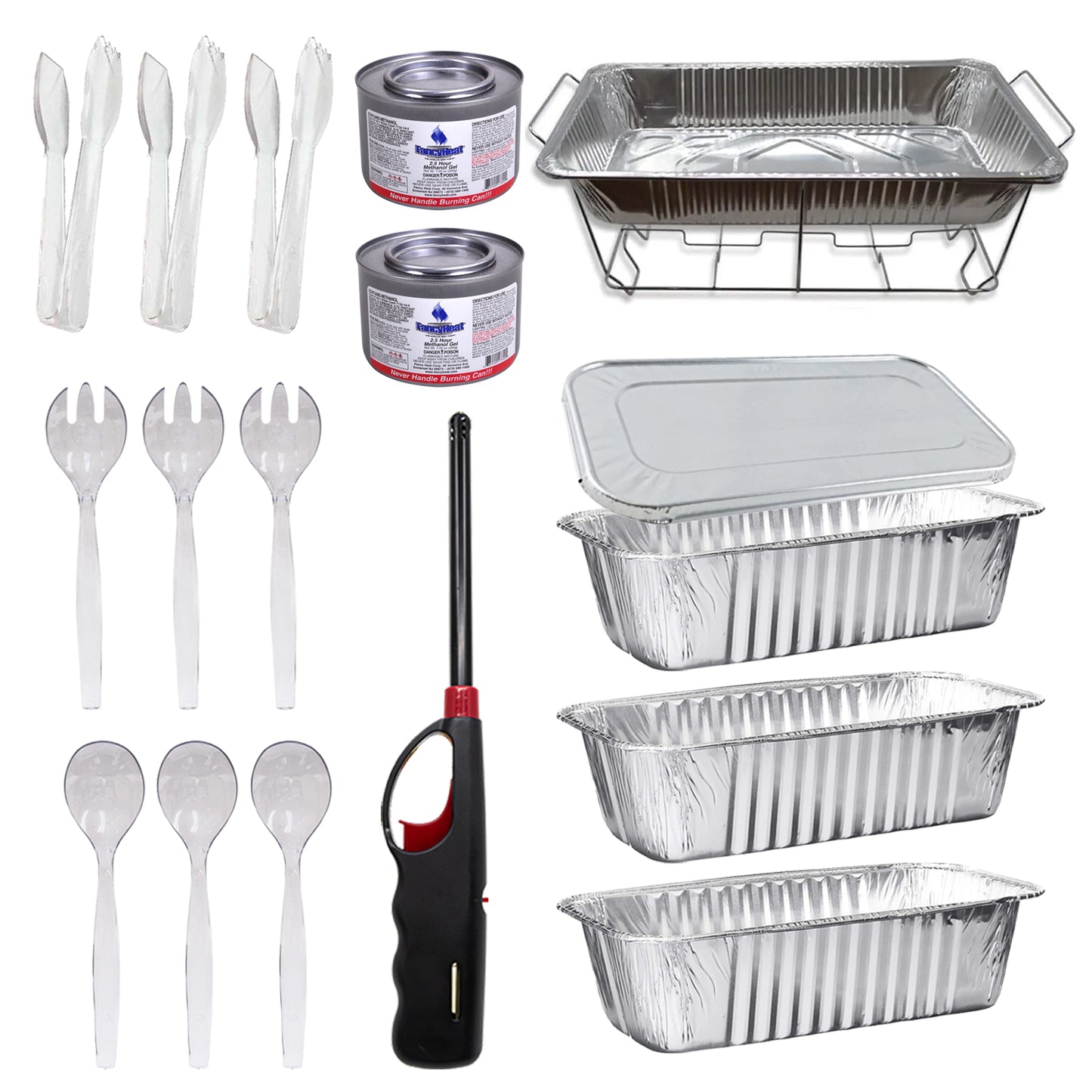 Disposable Aluminum 5LB Loaf Pans Chafing Dish Buffet Party Set with Handy Lighter 20 Pc Disposable Nicole Fantini Collection   