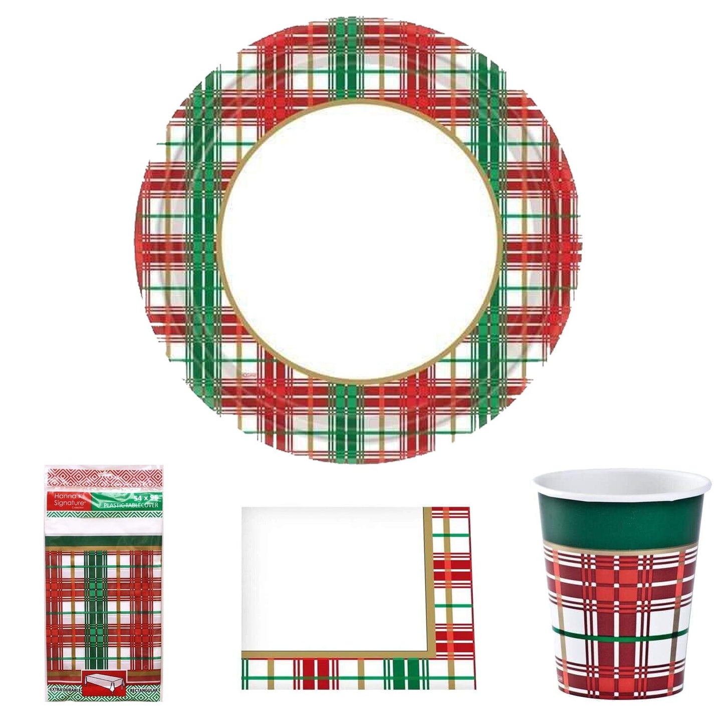 Christmas Plaid Premium Heavy Weight Dinner Paper Plates 10" 8count Disposable Hanna K   