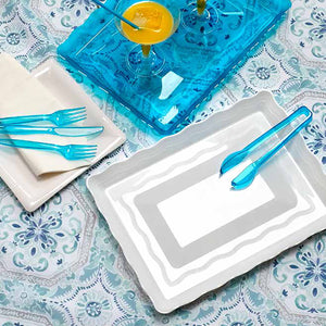 Wave 9" x 13" Rectangle Clear Plastic Tray Serverware Hanna K Signature   