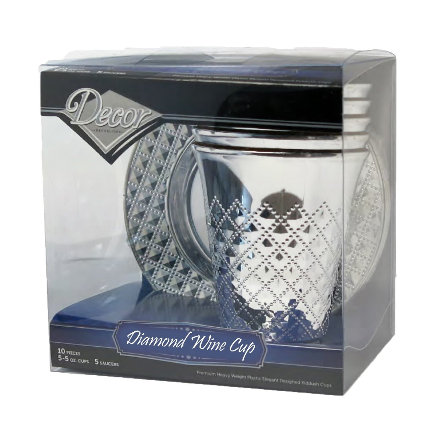 Decor Diamond wine Kiddush / kiddish Cup and Saucers Silver 5 oz Tablesettings Decorline   