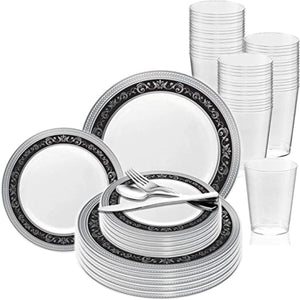 SALE Royal Collection Ornament Plastic Dessert Bowls Black Silver 5 oz 10 Count Tablesettings Decorline   