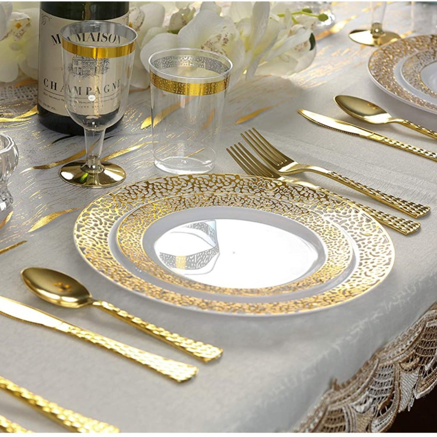 Glamour Collection Extra Heavyweight Disposable Forks Gold Tablesettings Decorline   