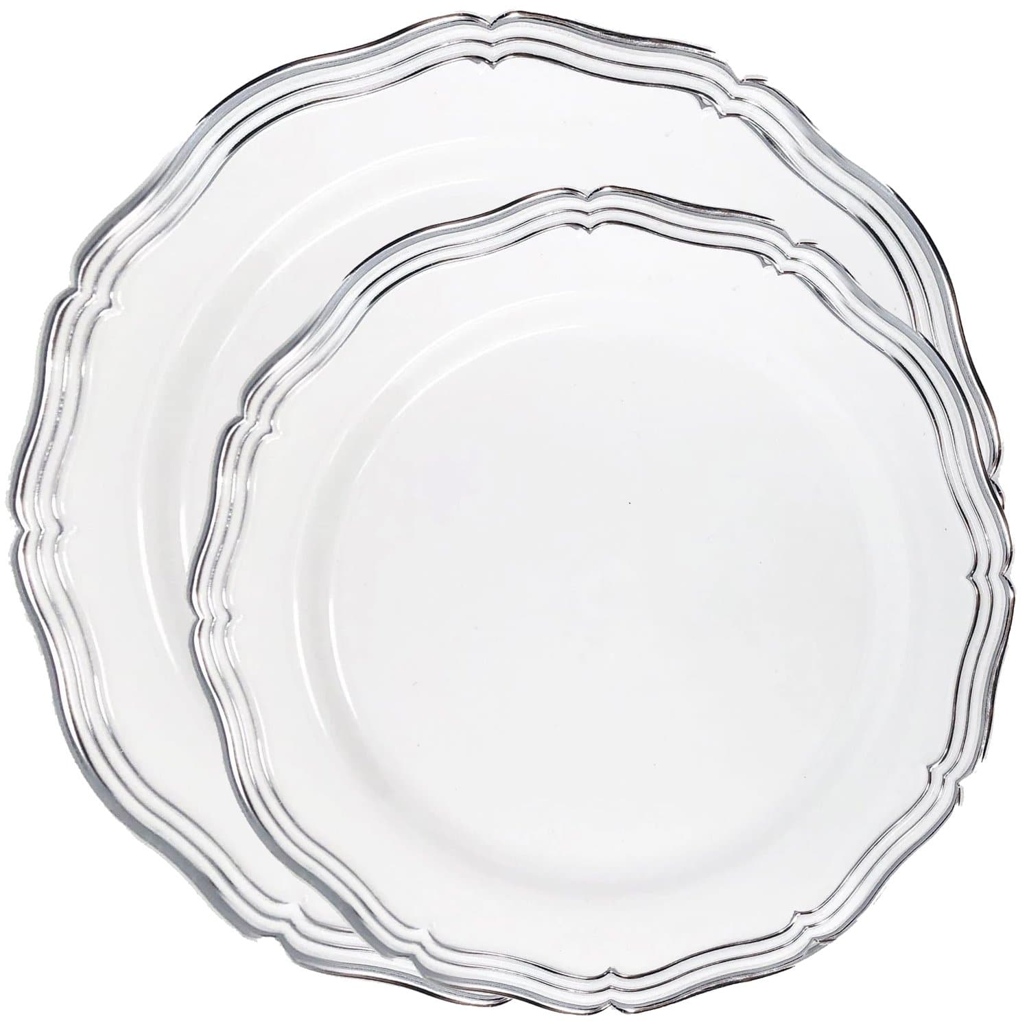 Aristocrat Collections Dinner Plate White & Silver Tableware Package Plates Decorline   
