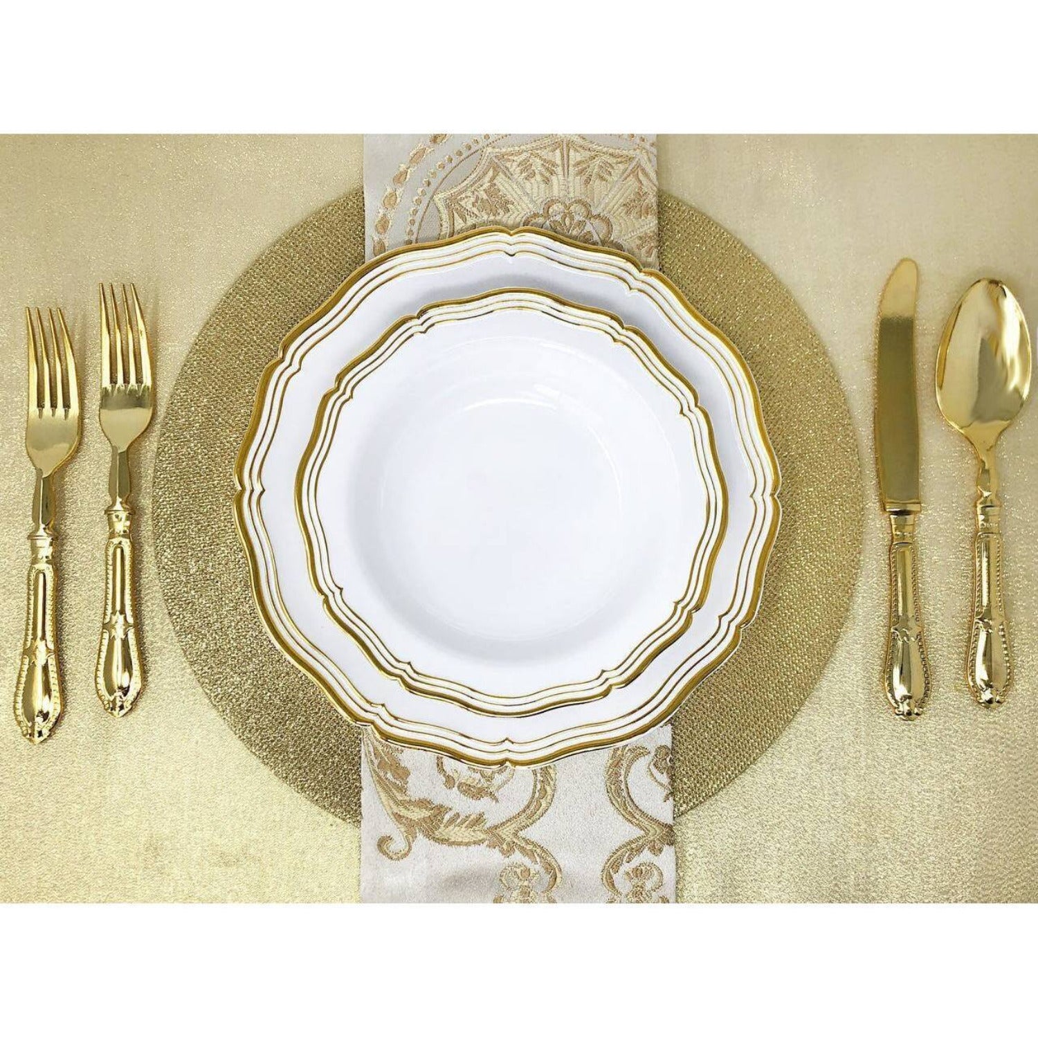 Aristocrat Collection Plastic Soup Bowls White & Gold 12 oz Tablesettings Decorline   