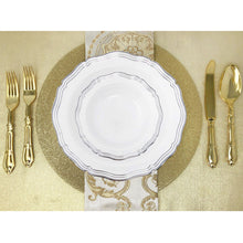 Aristocrat Collection Plastic Soup Bowls White & Silver 12 oz Tablesettings Decorline   