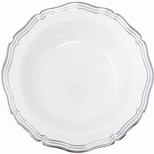 Aristocrat Collection Plastic Soup Bowls White & Silver 12 oz Tablesettings Decorline   