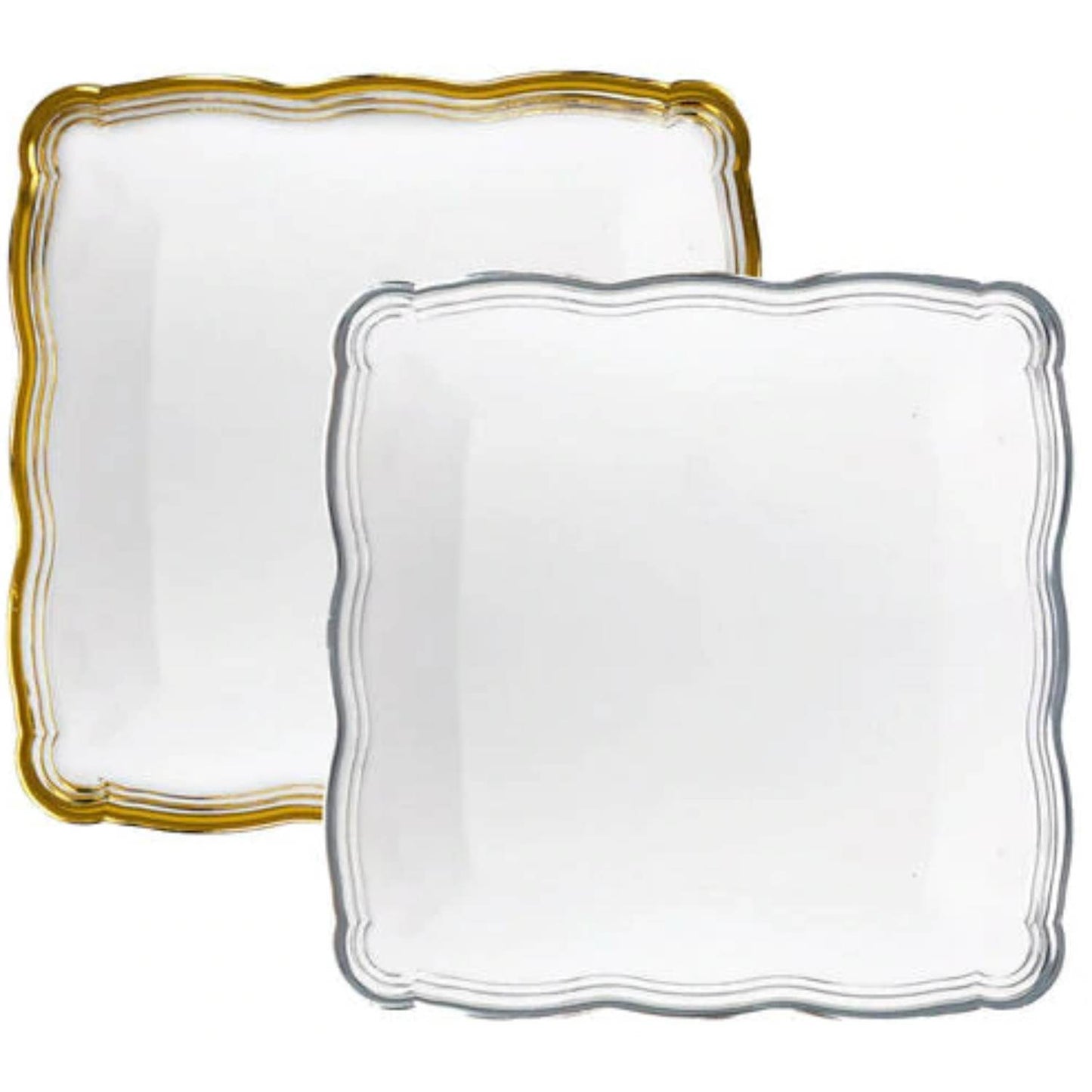 Aristocrat Collection Square Serving Trays White & Silver 12” x 12” Serverware Decorline   