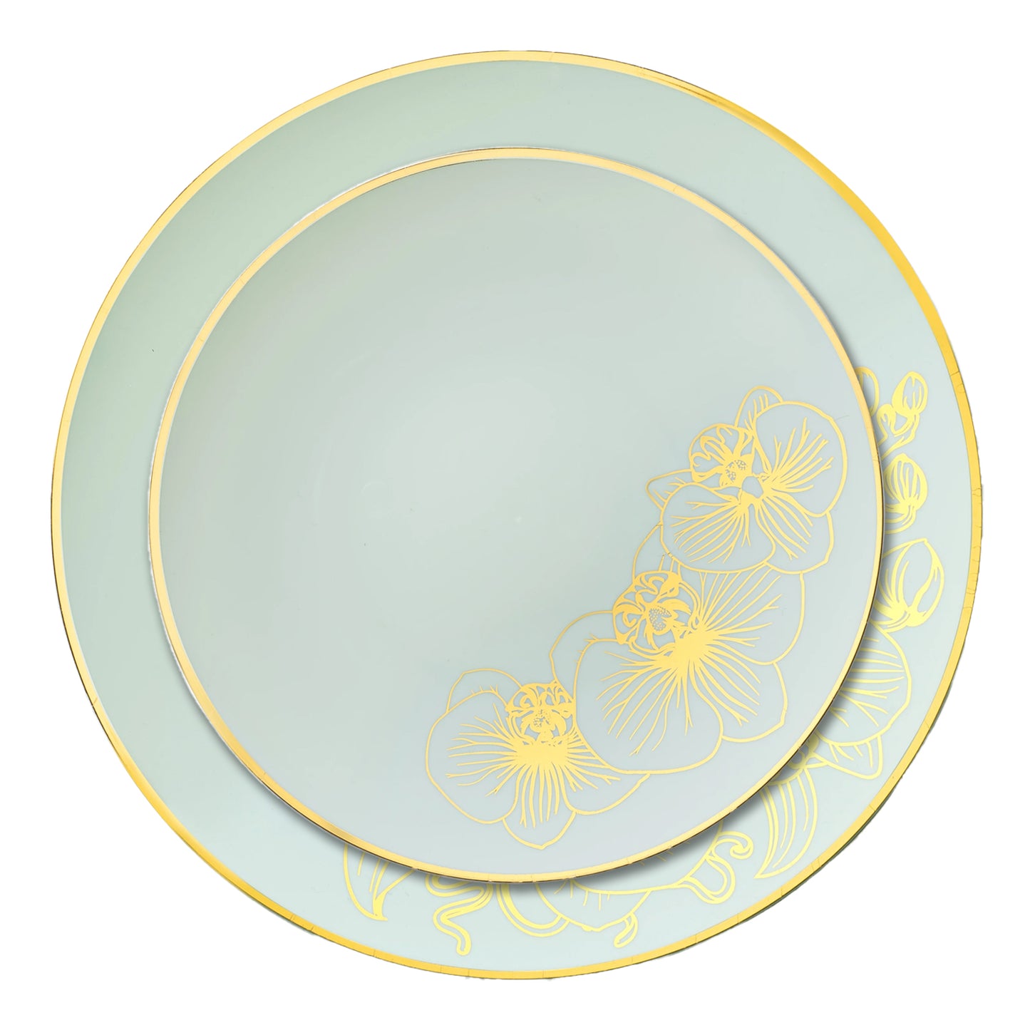 Orchid Antique Turquoise and Gold Round Plastic Dinner Plates 10" Tablesettings Decorline