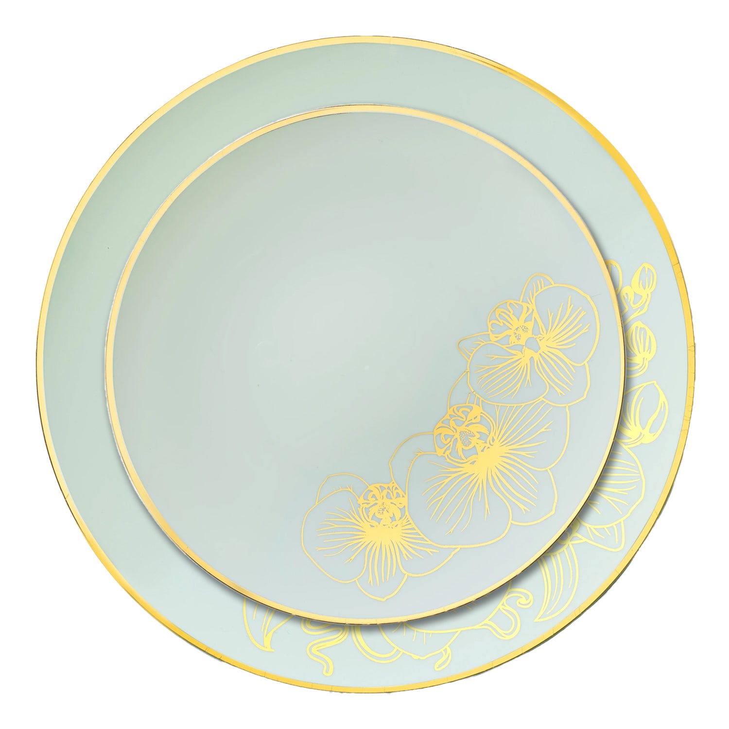 Orchid Antique Turquoise and Gold Round Plastic Dinner Plates 10" Tablesettings Decorline   