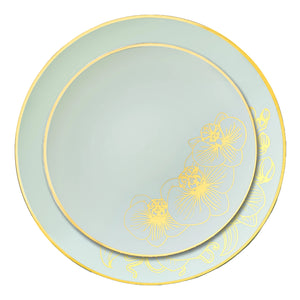Orchid Antique Turquoise and Gold Round Plastic Dinner Plates 10" Tablesettings Decorline   