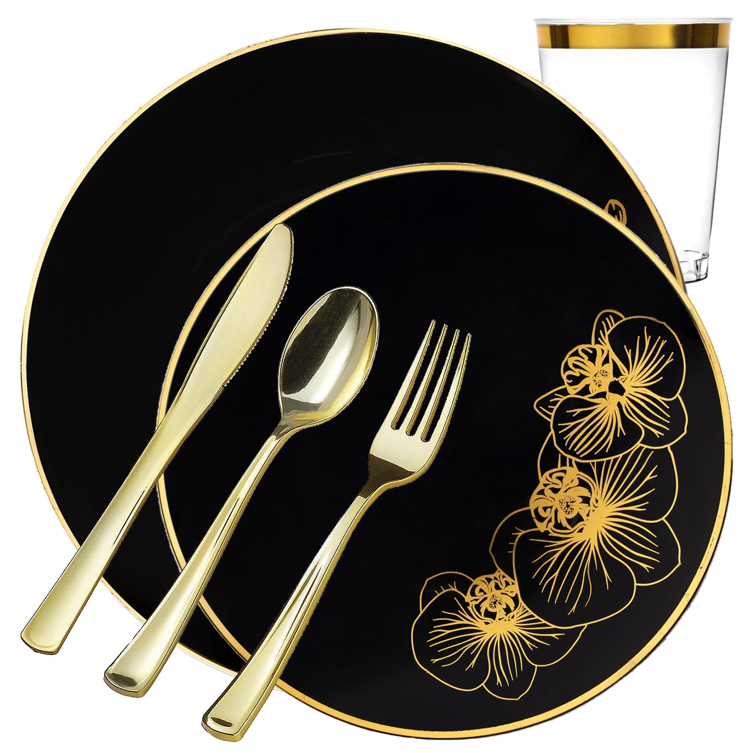 Orchid Collection Dinner Plate Black & Gold Tableware Package Set Plates Decorline 20  