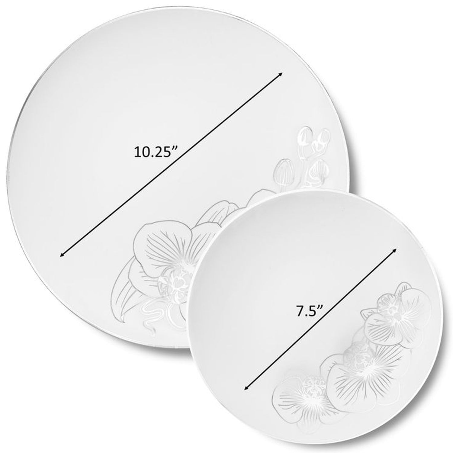 Orchid White and Silver Round Plastic Dinner Plates 10" Tablesettings Decorline   
