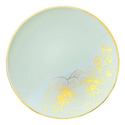 Orchid Antique Turquoise and Gold Round Plastic Dinner Plates 10" Tablesettings Decorline