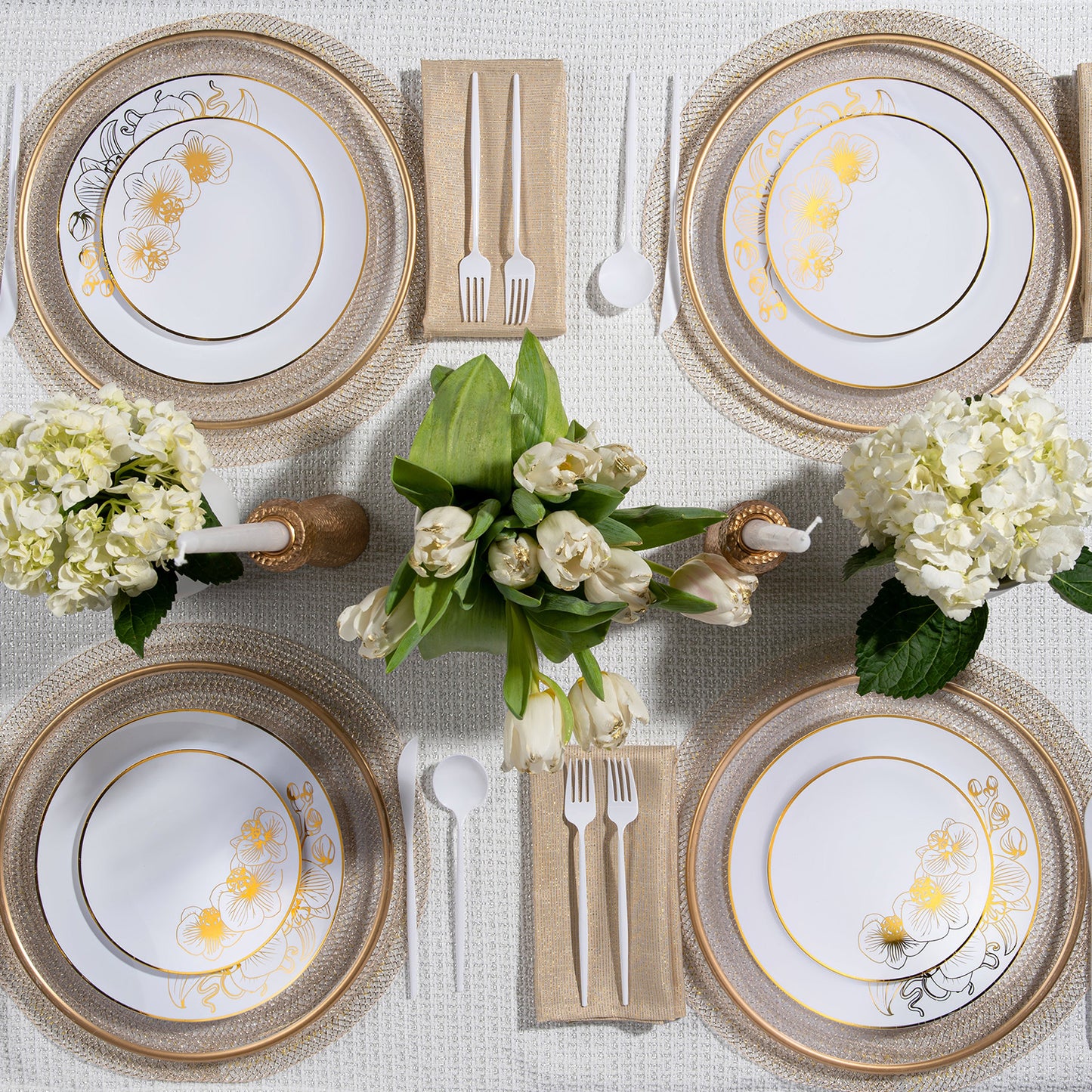Orchid Collection Dinner Plate White & Gold Tableware Package Plates Decorline   