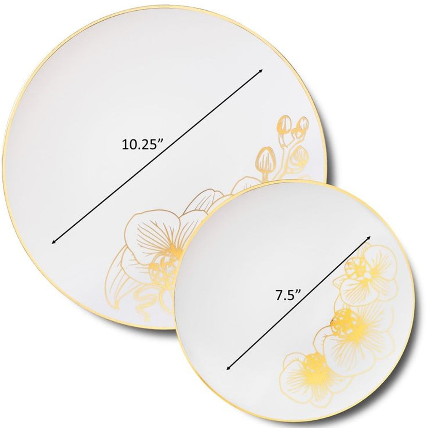 Orchid White and Gold Round Plastic Dinner Plates 7.5" Tablesettings Decorline   