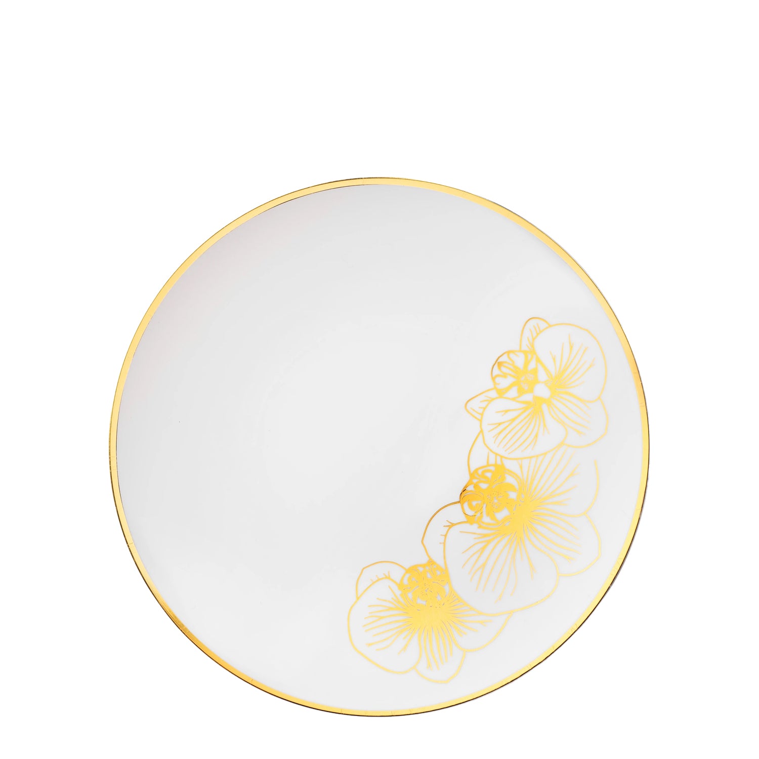 Orchid White and Gold Round Plastic Dinner Plates 7.5" Tablesettings Decorline