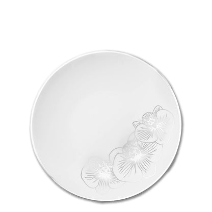 Orchid White and Silver Round Plastic Dinner Plates 7.5" Tablesettings Decorline   