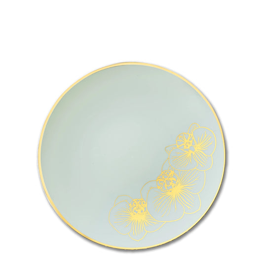 Orchid Antique Turquoise and Gold Round Plastic Dinner Plates 7.5" Tablesettings Decorline   