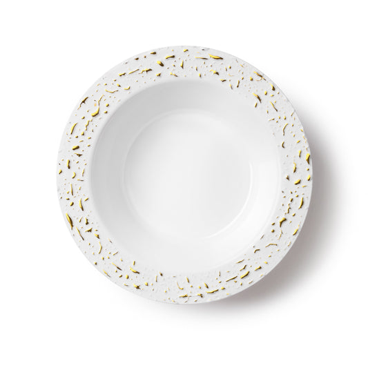 White and Gold Round Plastic Bowls 12oz - Pebbled  Decorline   