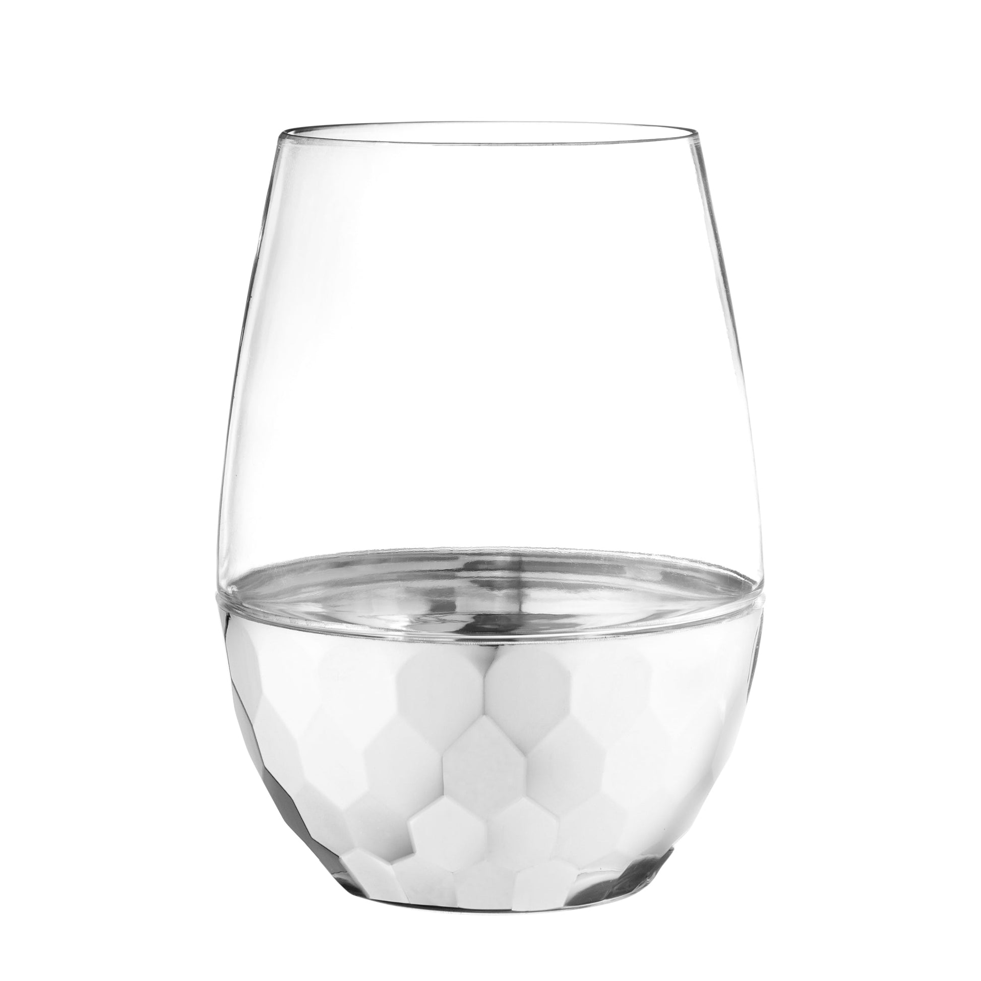 16 Oz Clear Stemless Wine Goblets with Hammered Silver Design  Decorline   