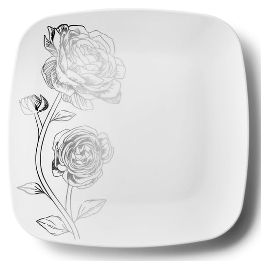 White and Silver Square Plastic Plates 10" - Peony  Decorline   