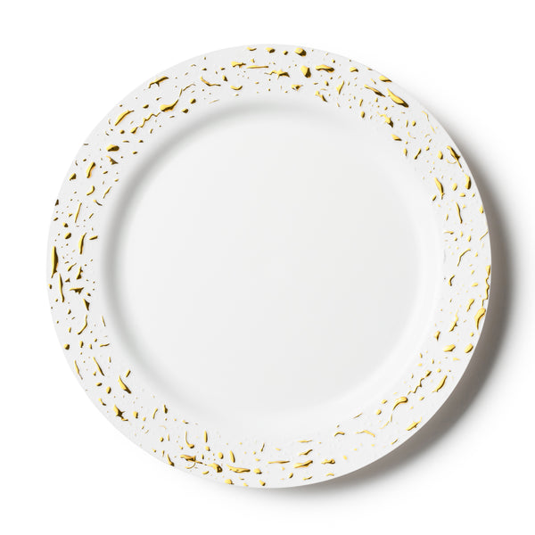 White and Gold Round Plastic Plates 10"- Pebbled White and Gold Round Plastic Plates 10" - Pebbled 10 Count Decorline   