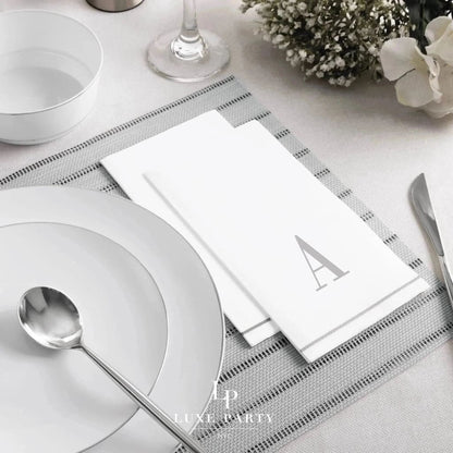 Letter A Silver Monogram Paper Disposable Dinner Napkins | 14 Napkins Napkins Luxe Party NYC 1 Pack (14 Napkins)  