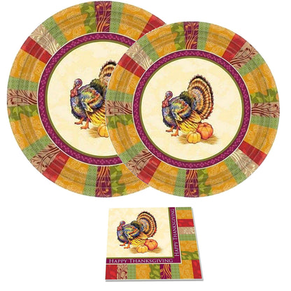 Fall Turkey Heavyweight Paper Plates 7" 16 Count Disposable Hanna K   