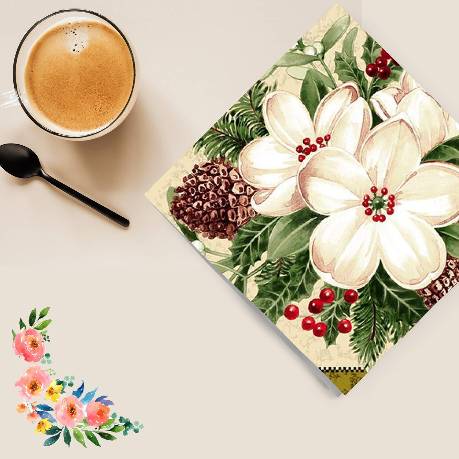 Flowers #36 Disposable Lunch Paper Napkins 20 Ct Tablesettings Nicole Fantini Collection   