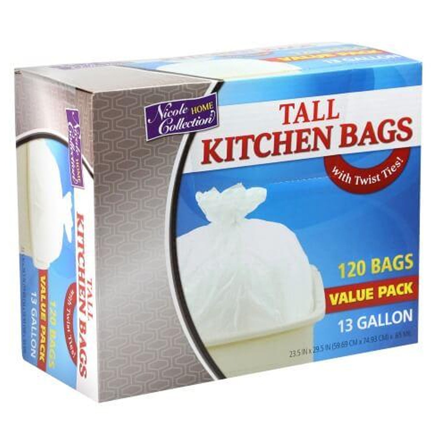 Nicole Home Collection Premium Heavy Weight Plastic White Trash Bag 13 GAL Garbage Bags Nicole Collection   