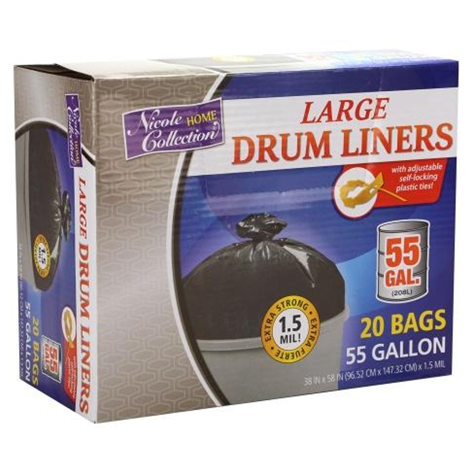 Nicole Home Collection Gallon Black Plastic Drum Liners 55 GAL Garbage Bags Nicole Collection   