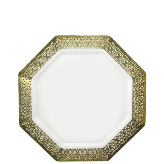 Gold Rim Lacetagon 7.25" Pearl Appetizer/Dessert Plate Disposable Plates Lillian