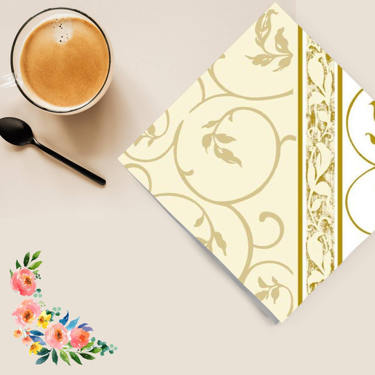 Golden Curlicue 1 Disposable Lunch Paper Napkins 20 Ct Tablesettings Nicole Fantini Collection   