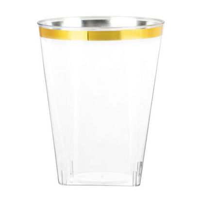 Plastic Disposable Cups Gold Square Rim Tumblers 10 oz Cups Blue Sky 20 Pieces  