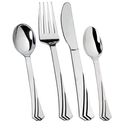 Plastic Cutlery Silverware Heavyweight Disposable Flatware, Plastic Cutlery 144 piece Combo Pack - 36 of each Fork, Knives, Teaspoon, Soup spoon Tablesettings Lillian   