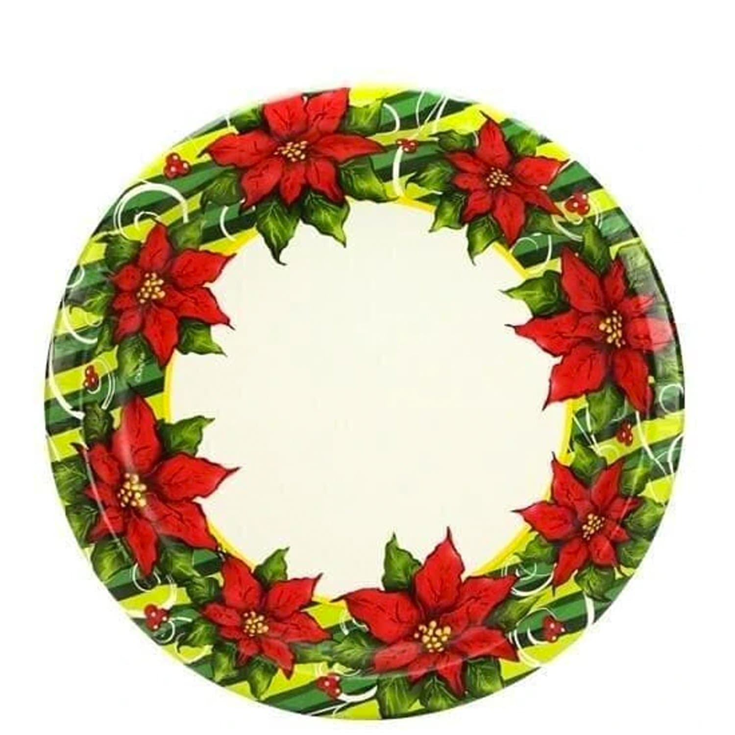 Poinsettia Wreath Premium Heavyweight Dinner Paper Plates 7" Disposable Hanna K   