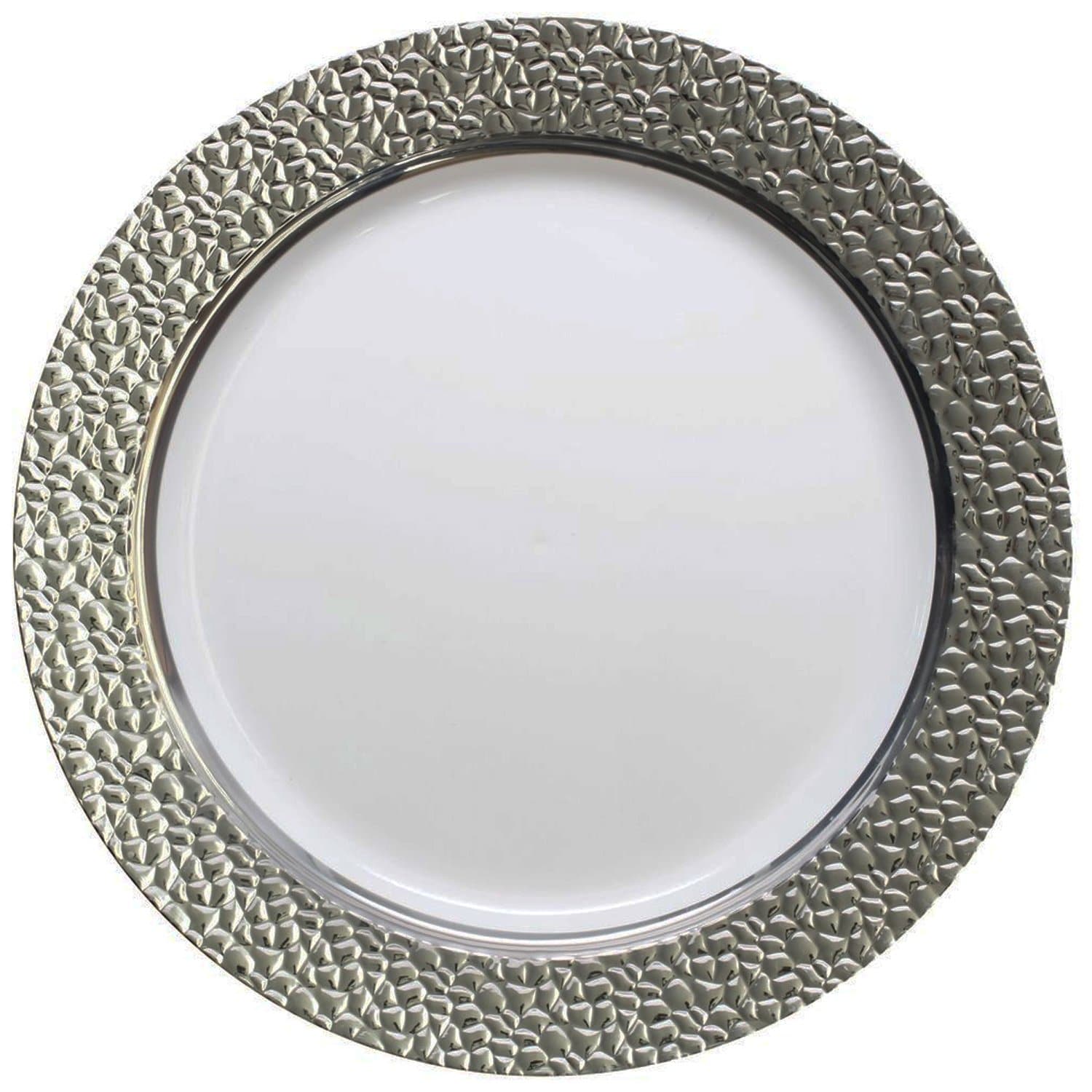 Hammered Collection Dinner Plate White Silver 10.25" Plates Decorline   