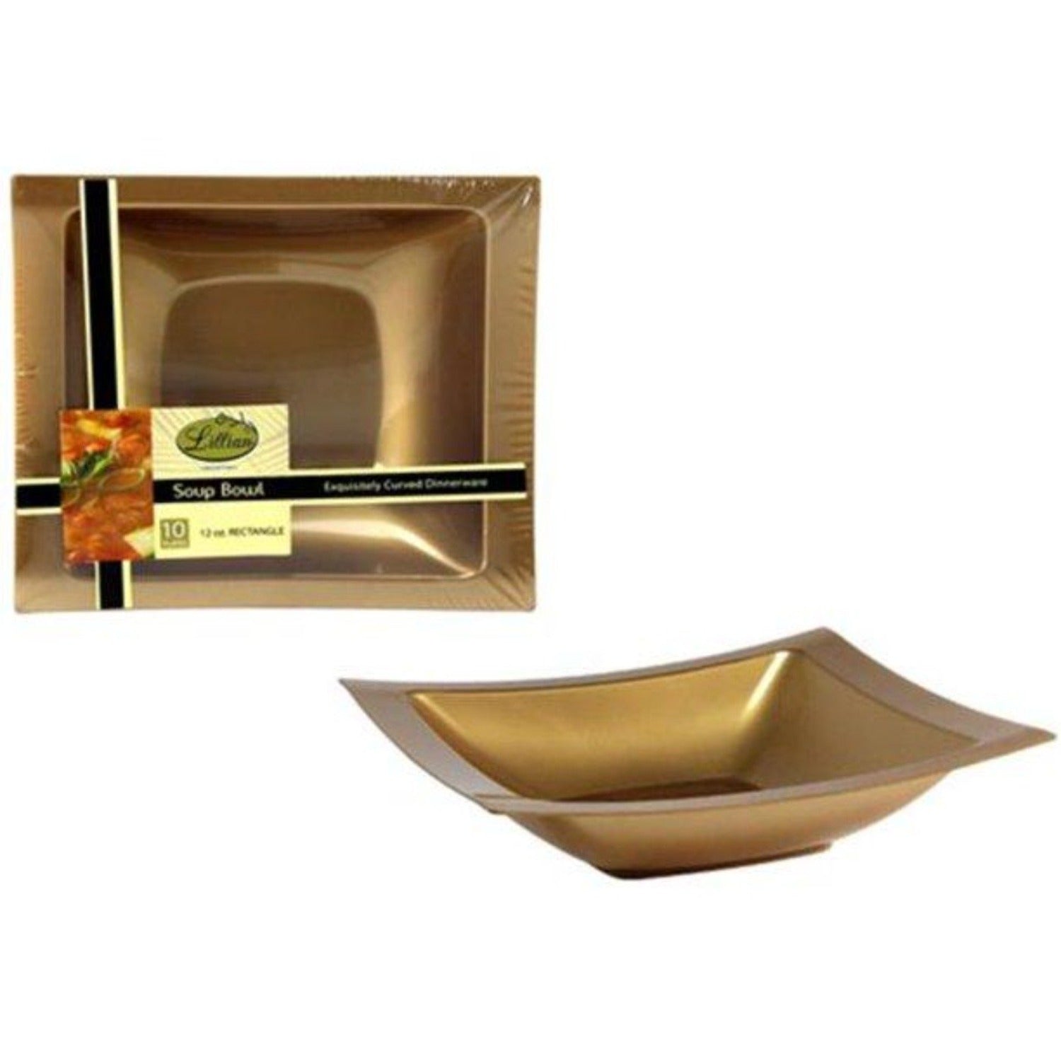 Rectangular Gold Plastic Soup Bowls 12 oz Bowls Lillian   