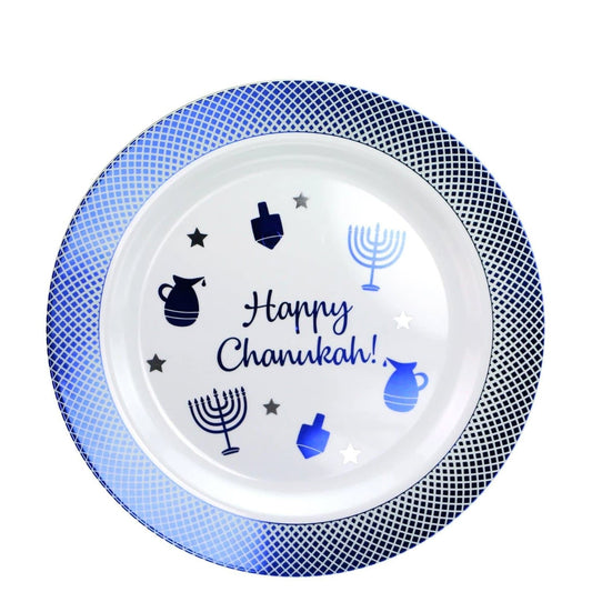 Happy Chanukah Heavyweight Blue Plastic Plate 7" 10 count Plate Lillian Tablesettings   