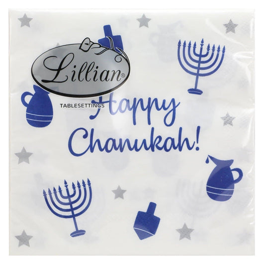 Happy Chanukah Luncheon Blue Paper Napkins 2-Ply 24 count Napkin Lillian Tablesettings   