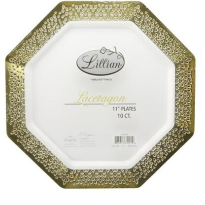 Gold Rim Lacetagon Pearl Plate 9.25" Plates Lillian   