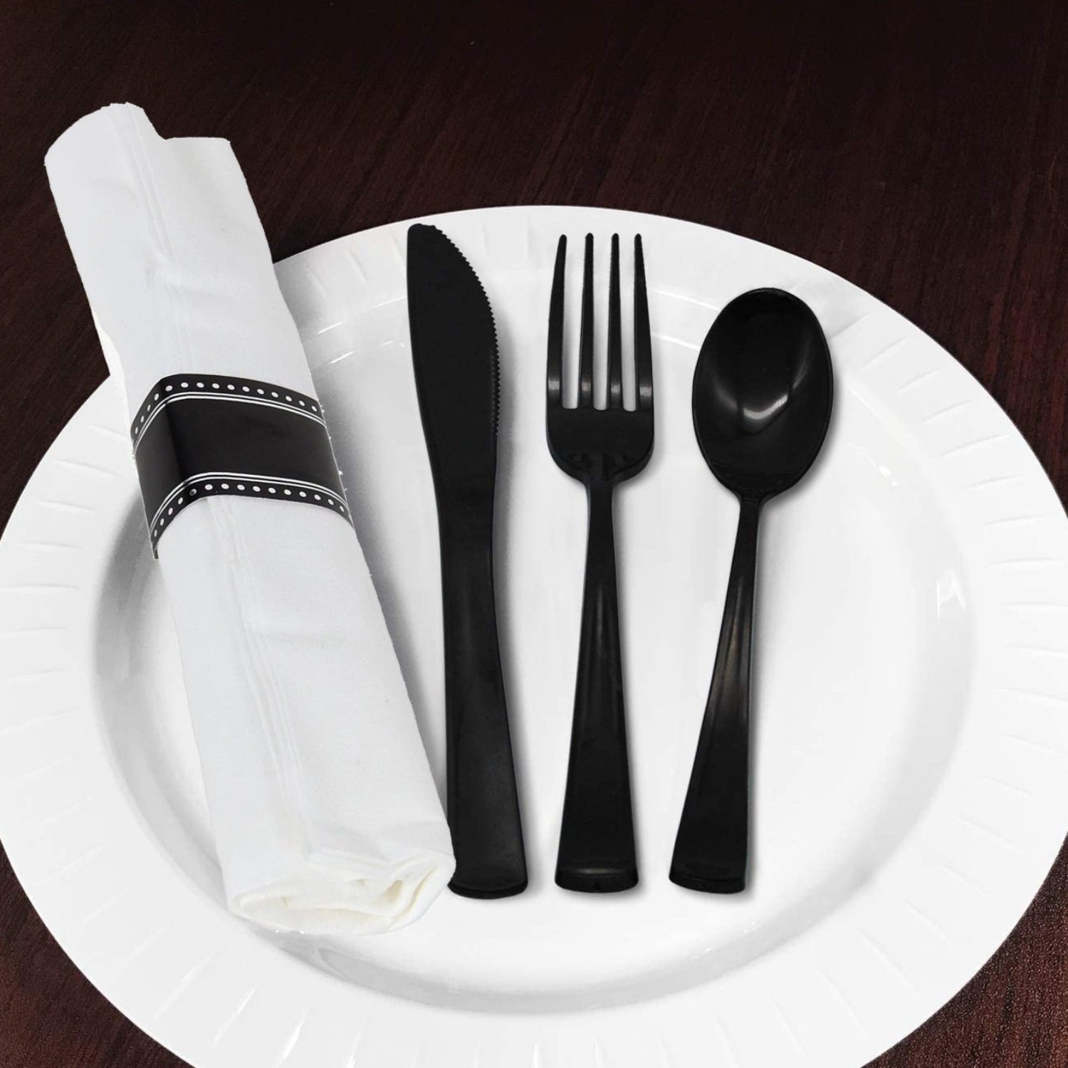 Pre-Rolled Cutlery And Napkin Black Set Tablesettings Lillian   