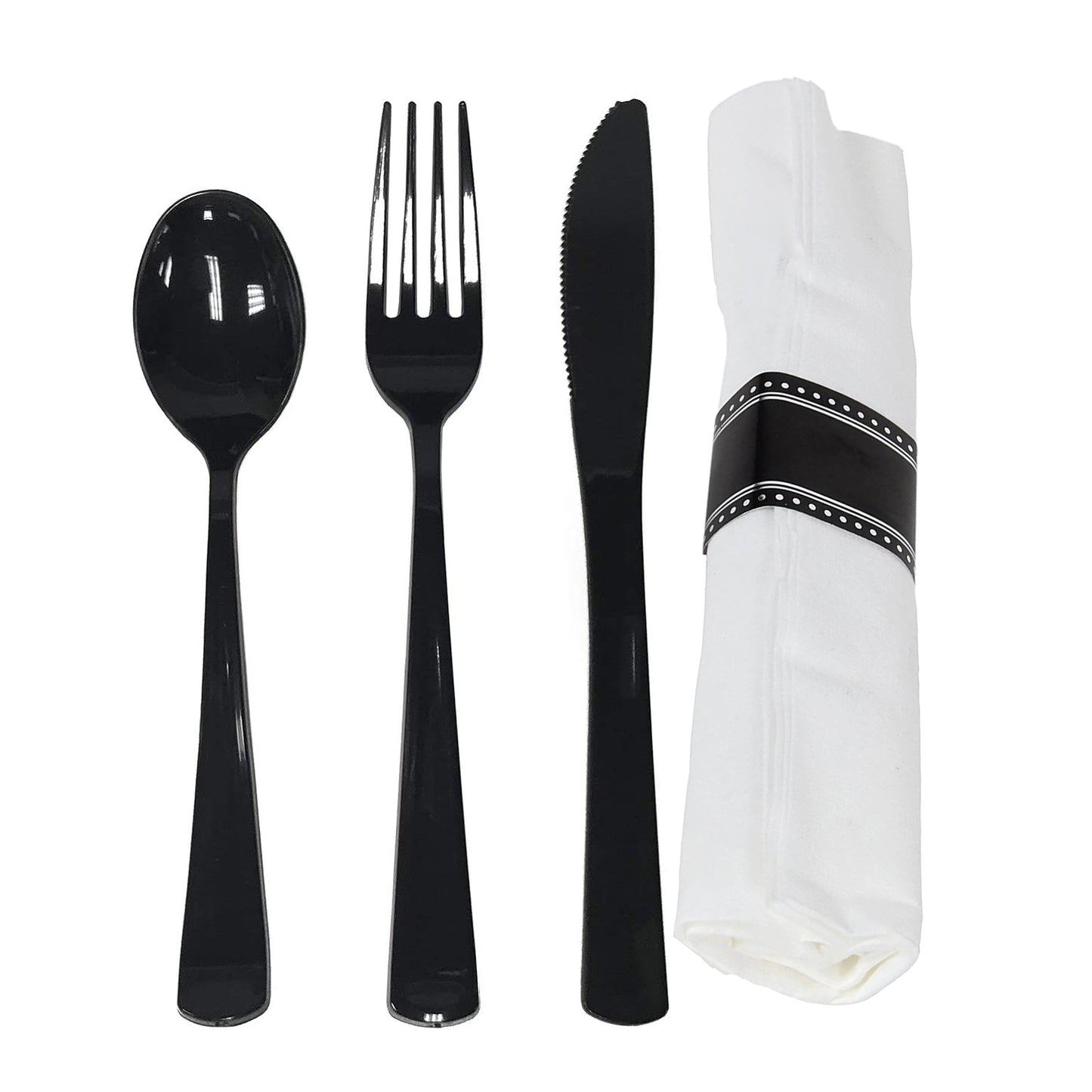 Pre-Rolled Cutlery And Napkin Black Set Tablesettings Lillian   
